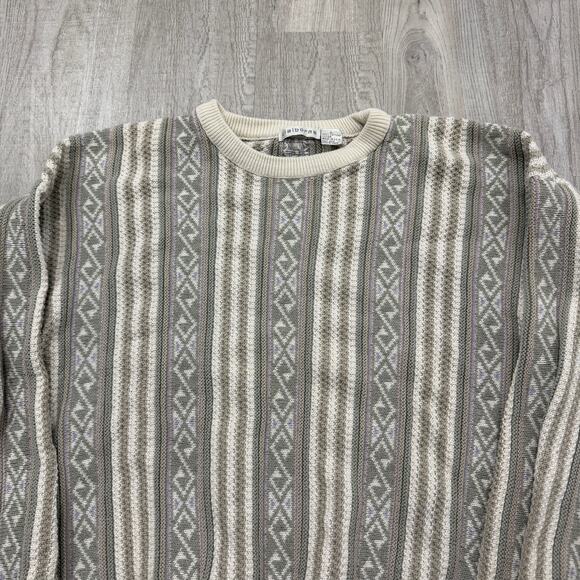 Vintage Claiborne Sweater Men's Large Geometric Knit Crewneck Cotton USA 90s - Picture 2 of 8